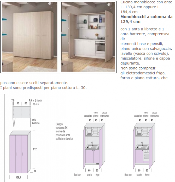 CUCINA MONOBLOCCO 139 CM - LETTI A SCOMPARSA A ROMA